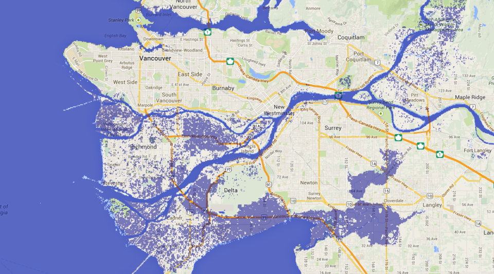 Vancouver-Flood-Map-2-Meter-Sea-Level-Ri