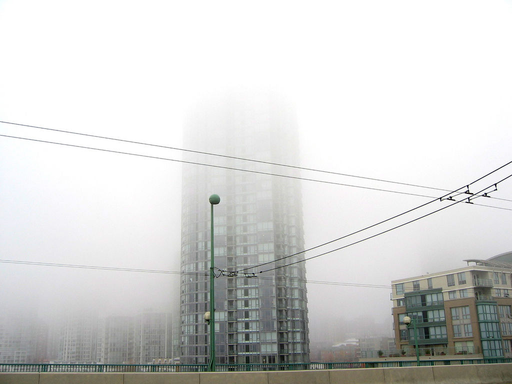 Downtown Vancouver in fog