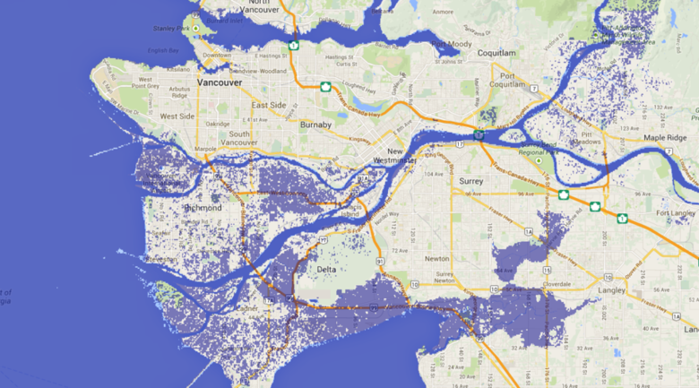 Vancouver Flood Map 2 Meter Sea Level Rise Simulation